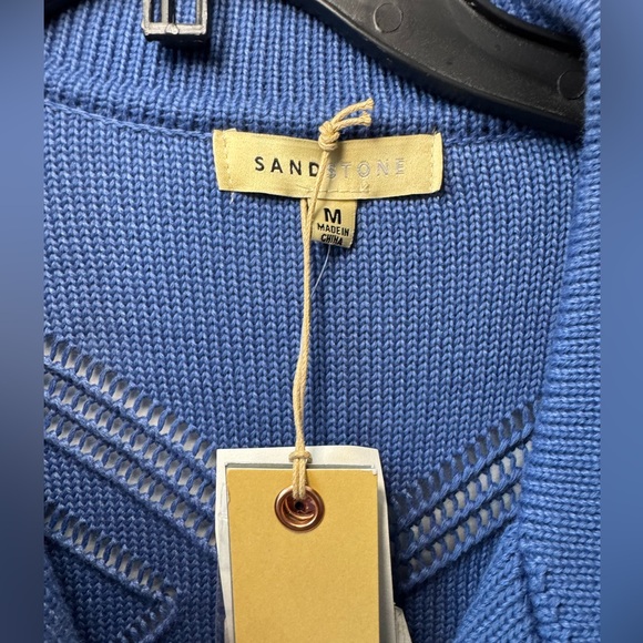 NWT Sandstone Blue Knitted Button Down Sweater Shirt Sz Medium - Picture 4 of 6